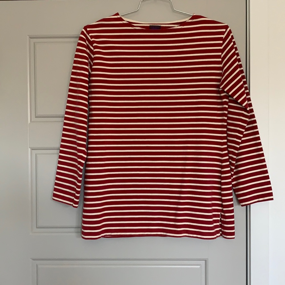 Great condition Bensimon Women’s 3/4 sleeve top, red & white, Sz M